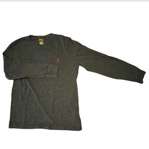 POLO RALPH LAUREN long sleeve t-shirt, size S, heathered charcoal, burgundy logo